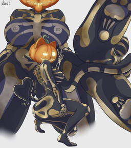 anthro anus areola big_breasts big_butt bodypaint breasts butt feet female food for_a_head front_view fruit genitals gesture grey_areola grey_background grey_nipples hand_gesture jack-o'-lantern looking_at_viewer looking_back looking_back_at_viewer low-angle_view nipples nude plant pumpkin rear_view simple_background skeleton_bodypaint solo thick_thighs tongue tongue_out v_sign vulva wide_hips chiru13 epic_games fortnite spice_(fortnite) domestic_cat felid feline felis mammal object_head hi_res