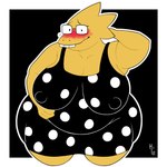 2024 absurd_res alphys anthro artist_name big_breasts big_butt black_background black_clothing black_dress black_eyewear black_glasses blush blush_lines breasts butt clothed clothing digital_media_(artwork) dress eyewear female front_view glasses hand_behind_head hand_behind_own_head hand_on_belly hand_on_own_belly hi_res huge_butt itsme_hilo lizard looking_at_viewer multicolored_clothing multicolored_dress nipple_outline obese obese_anthro obese_female overweight overweight_anthro overweight_female pattern_clothing pattern_dress rectangular_glasses reptile scales scalie simple_background smile solo spots spotted_clothing spotted_dress standing teeth thick_thighs two_tone_clothing two_tone_dress undertale undertale_(series) white_clothing white_dress white_spots yellow_body yellow_scales