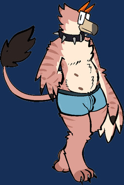 anthro belly_nipples bulge clothing collar eyewear glasses male multi_nipple nipples solo spiked_collar spikes underwear trout_(artist) mythology trout_(character) avian gryphon mythological_avian mythological_creature alpha_channel