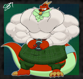 anthro big_muscles big_tail bottomwear clothing flexing huge_muscles hyper hyper_muscles kilt male muscular muscular_male scottish solo tail tight_clothing seaserpenttailor mythology dragon mythological_creature mythological_scalie scalie hi_res