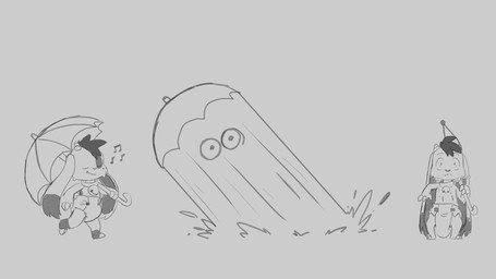 anthro clean_diaper clothed clothing diaper solo umbrella unclean_diaper waterlogged_diaper wearing_diaper littlepaws billie_(billie_bust_up) bovid caprine goat mammal 16:9 monochrome widescreen nonbinary_(lore)