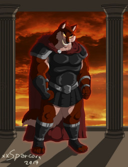 anthro armor cape clothing column footwear fur glowing glowing_eyes male multicolored_body multicolored_fur muscular muscular_anthro muscular_male red_body red_fur solo text two_tone_body two_tone_fur xxsparcoxx european_mythology greek_mythology mythology ares_(xxsparcoxx) canid canine canis mammal wolf 2017 artist_name digital_media_(artwork) hi_res