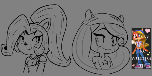 alternate_costume alternate_hairstyle anthro clothing duo eyelashes female hair headscarf heart_symbol long_eyelashes looking_at_another overalls ponytail simple_background star divinidust jaleczu activision crash_bandicoot_(series) crash_of_the_titans coco_bandicoot bandicoot mammal marsupial meme monochrome