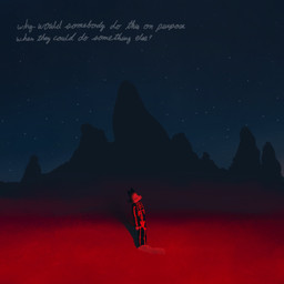 anthro cursive desert eyes_closed glowing male markings mountain night outside question red_glow skeleton_(marking) sky solo standing star starry_sky text 404piano canid canine mammal 1:1 handwritten_text hi_res