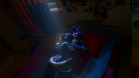 american_flag anthro bed bird's-eye_view breast_grab breasts clothed clothing cuddling duo female female/female furniture hand_on_breast high-angle_view inside light lying lying_on_bed moonlight night on_back on_bed sleeping_on_partner united_states_of_america funnymansfm epic_games fortnite meow_skulls raven_team_leader bear felid feline mammal 16:9 3d_(artwork) digital_media_(artwork) hi_res source_filmmaker_(artwork) widescreen