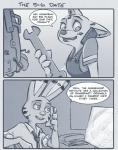 anthro arctic_fox canid canine clothed clothing comic computer dialogue disney duo electronics english_text female fox jack_savage lagomorph leporid male mammal necktie open_mouth overalls phone rabbit rockbottomfeeder skye_(zootopia) speech_bubble teeth text tools true_fox worker wrench zootopia