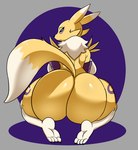 anthro big_breasts big_butt black_sclera blue_eyes breasts butt clothing female fur huge_butt looking_at_viewer nude simple_background solo white_body white_fur yellow_body yellow_fur cherryfox73 bandai_namco digimon canid canine digimon_(species) mammal renamon