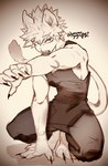 angry animal_ears bulge claws clothing ears_up hair licking looking_at_viewer male sharp_teeth shirt solo spiky_hair tail tank_top teeth tongue topwear yamamayuga472 my_hero_academia katsuki_bakugou felid feline humanoid lion mammal pantherine hi_res signature