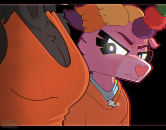 1_horn angry anthro big_breasts black_background black_body black_eyes black_fur blue_clothing blue_shirt blue_topwear bone bouncing_breasts breast_envy breast_size_difference breasts cleavage clothed clothed_anthro clothed_female clothing collarbone duo eyelashes female female_anthro fur glowing glowing_eyes green_horn grin heart_nose heart_symbol hoodie horn jealous logo looking_aside looking_at_breasts mouth_closed multicolored_horn music orange_clothing orange_hoodie orange_shirt orange_tank_top orange_topwear pinata pink_body pink_fur pink_nose pupils purple_horn red_horn shirt side_boob simple_background skull skull_head small_breasts smile snout tank_top teeth topwear walking white_pupils posspowered sound_warning mythology scp_foundation scp-1471-a scp-956 animate_inanimate canid canine equid equine living_pinata mammal mythological_creature mythological_equine unicorn 2d_animation animated artist_logo hi_res letterbox loop short_playtime sound