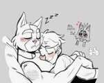 anthro clothed clothing cuddling eyes_closed group male male/male sleeping sound_effects text trio vowelless vowelless_sound_effect zzz anyyuum final_space avocato gary_goodspeed little_cato domestic_cat felid feline felis human mammal hi_res spanish_text translated