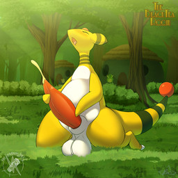 balls blush bodily_fluids cum cumshot detailed_background ejaculation erection eyes_closed feral forest_background genital_fluids genitals grass male masturbation open_mouth orgasm penile penile_masturbation penis plant solo solo_focus tail tapering_penis tongue tongue_out tree yellow_body rymherdier the_black_tea_room nintendo pokemon ampharos generation_2_pokemon generation_5_pokemon herdier leavanny mammal pokemon_(species) 1:1 artist_collaboration digital_media_(artwork) hi_res