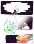 aftertale animated_skeleton asriel_dreemurr blood bodily_fluids bone boss_monster_(undertale) bovid caprine comic crying frisk_(undertale) geno_sans_(aftertale) goat human loverofpiggies mammal red_scarf scar scarf simple_background skeleton tears undead undertale undertale_(series) wounded