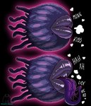 ambiguous_gender black_background bodily_fluids grey_lips lips long_tongue open_mouth purple_body purple_tongue saliva saliva_on_tongue sharp_teeth simple_background solo teeth text thick_lips tongue tongue_out skullysrealm terraria eye_of_cthulhu_(terraria) eye_creature monster absurd_res digital_media_(artwork) hi_res pixel_(artwork)