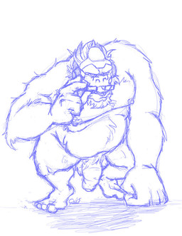 anthro big_muscles casual_nudity genitals humanoid_genitalia humanoid_penis male muscular muscular_anthro muscular_male nude penis solo year cameronwolfe blizzard_entertainment overwatch winston_(overwatch) ape gorilla haplorhine mammal primate 2015 blue_and_white monochrome signature sketch
