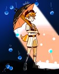 anthro baseball_bat baseball_cap bat_(object) clothing feral fur hair hat headgear headwear male orange_body orange_eyes orange_fur orange_hair raining solo tail umbrella harucat 4:5 absurd_res full-length_portrait hi_res portrait