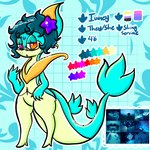 4_fingers anthro blue_body blue_hair eyewear female fingers glasses hair heterochromia navel orange_eyes pink_eyes solo star tail text lewdchuu_(artist) nintendo pokemon ivincy_(lewdchuu) generation_5_pokemon pokemon_(species) servine shiny_pokemon english_text hi_res model_sheet