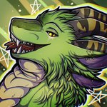 abstract_background dragon feral forked_tongue fur furred_dragon furred_scalie hi_res horn looking_at_viewer moliin multi_eye mythological_creature mythological_scalie mythology open_mouth open_smile scalie sharp_teeth smile solo teeth tongue tongue_out yellow_eyes