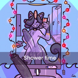 anthro balls bathroom bell bell_collar big_penis collar dreadlocks genitals huge_penis humanoid_genitalia humanoid_penis male mirror_selfie penis selfie shower solo text vein veiny_penis whiskers xing1 nintendo pokemon fan_character vinci_(itsmemtfo4) alolan_form alolan_meowth felid feline generation_7_pokemon mammal pokemon_(species) regional_form_(pokemon) 1:1 absurd_res english_text hi_res