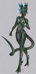 2_horns 4_toes 5_fingers anthro areola arm_spikes biped breasts claws digitigrade eyelashes feet female finger_claws fingers frill_(anatomy) genitals glistening glistening_body glistening_breasts green_body green_eyes green_scales grey_background head_crest head_frill horn medium_breasts membrane_(anatomy) membranous_frill navel nipples non-mammal_breasts non-mammal_navel non-mammal_nipples nude pussy scales shoulder_spikes simple_background slim solo spikes spikes_(anatomy) standing tail toe_claws toes kiguri lizard reptile scalie 2021 absurd_res artist_name dated digital_media_(artwork) full-length_portrait hi_res portrait