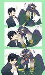 anthro black_body black_fur blush clothing duo fur male male/male military_uniform muscular muscular_anthro muscular_male uniform wings izm_rm7 lifewonders tokyo_afterschool_summoners protagonist_(tas) tezcatlipoca_(tas) twink_protagonist_(tas) felid human mammal pantherine hi_res