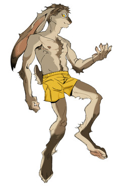 abs andromorph anthro barefoot big_feet bottomwear brown_body brown_fur brown_hair chest_tuft clothed clothing dipstick_ears ear_markings feet floppy_ears fluffy fluffy_tail fur hair intersex leg_markings long_ears male markings mastectomy_scar mostly_nude multicolored_ears muscular pecs scar short_hair short_tail shorts shorts_only simple_background smile socks_(marking) solo tail topless tuft yellow_eyes ddcrushh unnamed_character hare lagomorph leporid mammal absurd_res digital_drawing_(artwork) digital_media_(artwork) full-length_portrait hi_res portrait