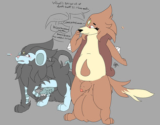 3_toes animal_genitalia animal_penis balls big_balls black_body black_fur blue_body blue_fur blush duo erection feet feline_genitalia feline_penis feral flaccid foreskin fur genitals huge_balls hyper hyper_balls hyper_genitalia male penis simple_background text throbbing throbbing_penis toes ryosko_(artist) nintendo pokemon arthur_(ryosko) fan_character lancealot_(ryosko) floatzel generation_4_pokemon luxray pokemon_(species) english_text hi_res