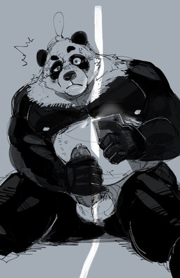 anthro balls blush bodily_fluids cellphone electronics erection genital_fluids genitals kemono male masturbation moobs musclegut muscular nipples nude penis phone precum sitting slightly_chubby smartphone solo surprised ikaring bear giant_panda mammal 2025