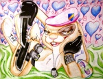 beret buckteeth clothed clothing female hat headgear headwear heart_symbol inviting k-bar_combat_knife knife looking_at_viewer playful skimpy smile solo teeth ovorange hop_(movie) illumination_entertainment pink_berets lagomorph leporid mammal rabbit