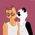 anthro black_nose blush clothing duo eyes_closed green_eyes heart_eyes heart_symbol kissing shirt simple_background topwear cartoonistshy unicorn_wars pandi_(unicorn_wars) sonrisas_(unicorn_wars) bear giant_panda mammal 1:1 2023 hi_res