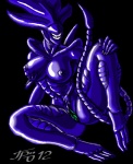 big_breasts black_background breast_fondling breast_play breasts female fondling genitals hand_on_breast navel nipples nude pussy simple_background smile solo tail teeth grriva alien_(franchise) alien xenomorph xenomorph_queen 2012