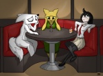 alcohol anthro bar beverage black_hair breasts clothed clothing depression detailed_background drinking eye_bags female furniture group hair inside sad sitting table tail sentientsocks microsoft prequel_adventure the_elder_scrolls watamote boxdog katia_managan kuroki_tomoko canid canine canis domestic_dog felid human khajiit mammal digital_media_(artwork) shaded