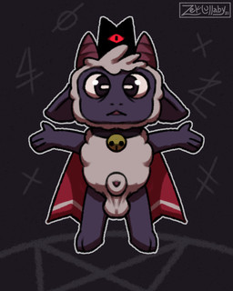 animal_genitalia anthro balls chibi crown demonic fur genitals headgear horizontal_pupils horn looking_at_viewer male nude penis pupils semi-anthro sheath solo white_balls white_sheath zeklullaby cult_of_the_lamb massive_monster_(studio) lamb_(cult_of_the_lamb) red_crown_(cult_of_the_lamb) bovid canid canine caprine domestic_sheep mammal sheep 4:5 absurd_res digital_media_(artwork) hi_res