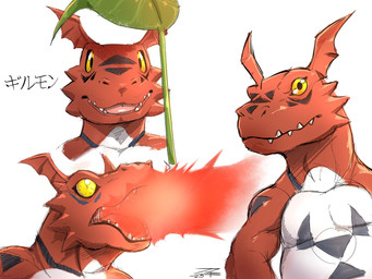 anthro cheek_spikes facial_spikes front_view leaf looking_at_viewer male mouth_closed nude open_mouth red_body simple_background solo spikes spikes_(anatomy) white_background white_body yellow_eyes crazydrak bandai_namco digimon digimon_(species) guilmon 2023 4:3 bust_portrait dated hi_res portrait signature