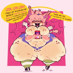 against_surface against_wall anthro bodily_fluids body_hair braces breasts clothed clothing duo eyes_closed eyewear faceless_character faceless_male female footwear freckles glasses happy_trail long_socks male male/female nerd obese open_mouth overweight pattern_clothing simple_background socks sweat tail text thick_thighs wearing_glasses wide_hips eldiipiid nintendo pokemon yumy_(elbasura) generation_3_pokemon pokemon_(species) skitty 1:1 2025 english_text