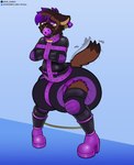 anthro ball_gag bdsm bondage bound diaper ear_piercing ear_ring ear_tag facial_piercing gag highlights_(coloring) male nose_piercing nose_ring piercing restraints ring_piercing ringed_pupils solo straitjacket tail tail_motion tailwag the_sheepl necrun hyena mammal hi_res