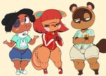 animal_crossing anthro bottomless bottomless_female bruised_eye bulge canid canine clothed clothing crossed_arms cushion_(purpsyoshi) female gesture hazel_(animal_crossing) hi_res hoodie human male mammal nintendo purple_yoshi_draws raccoon_dog rodent sciurid short_stack shrug simple_background tanuki thick_thighs tom_nook_(animal_crossing) topwear tree_squirrel