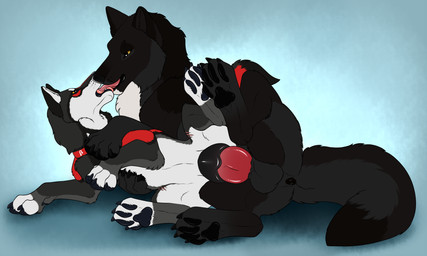 animal_genitalia animal_penis animal_vulva anus balls black_anus black_body black_fur black_vulva canine_genitalia canine_penis canine_vulva duo erection fangs female female_penetrated feral feral_on_feral feral_penetrated feral_penetrating feral_penetrating_feral fur genitals grey_body grey_fur kissing knot knotted_penis male male/female male_penetrating male_penetrating_female penetration penile penile_penetration penis penis_in_vagina pink_tongue red_penis sex simple_background teeth tongue vaginal vaginal_penetration vulva white_body white_fur yellow_eyes killthe_demon echo_(wolffylegend) yipsky canid canine mammal hi_res