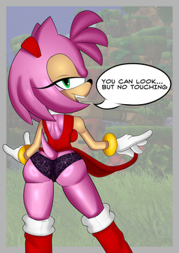 accessory anthro backless_dress boots bracelet butt clothed clothing clothing_lift dialogue dress dress_lift female footwear gloves green_eyes hair_accessory hairband handwear jewelry looking_back narrowed_eyes panties photo_background pink_body shoes solo speech_bubble tail tan_body tan_skin teasing underwear thecakeee sega sonic_the_hedgehog_(series) amy_rose eulipotyphlan hedgehog mammal absurd_res hi_res photography_(artwork)
