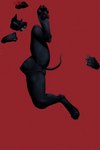 anthro anus black_body black_fur disembodied_hand disembodied_head ear_piercing female fur genitals grabbing_sheets open_mouth pawpads piercing pussy ring solo spread_legs spreading surrealism tongue tongue_out human_bbq canid canine canis domestic_dog humanoid mammal pit_bull absurd_res hi_res