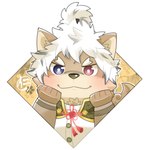 :3 anthro blush brown_body brown_fur eyebrows fur hair heterochromia male smile solo thick_eyebrows topknot white_hair dendendenzirooo lifewonders tokyo_afterschool_summoners masashi_(tas) canid canine canis domestic_dog mammal 1:1 bust_portrait portrait