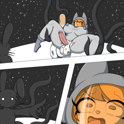 anthro balls clothing duo erection genitals gesture glans gynomorph hand_gesture humanoid_genitalia humanoid_penis imminent_sex intersex intersex/male male moon penis pink_glans pink_penis pointing pointing_at_another shocked space spacesuit star tentacles tentacles_around_legs torn_clothing felestell made_in_abyss microsoft prey_(2017) alex_the_narehate calico_cat domestic_cat felid feline felis mammal narehate typhon_(species) 1:1 absurd_res hi_res