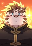 anthro biped blue_eyes blush clothed clothing fur kemono male solo white_body white_fur ptcmtr lifewonders tokyo_afterschool_summoners licho_(tas) felid mammal pantherine tiger 2020 absurd_res half-length_portrait hi_res portrait