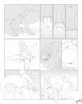 accident accidental_vore anal anal_vore anthro blush bottomwear bottomwear_down butt clothing comic dialogue dragon durg durg_(artist) hi_res larger_male male male/male mammal monochrome mythological_creature mythological_scalie mythology navel pictographics pool_party procyonid raccoon rear_view ruby_(rubysnoot) scalie scared size_difference slipping smaller_male smile tail text the_horror vore