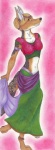 anthro backed belly belly_dancer black_body black_fur blonde_hair clothed clothing dancing female fur hair india indian solo tail tribal karja black-backed_jackal canid canine canis jackal mammal better_version_at_source traditional_media_(artwork)