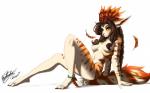 anthro braided_hair breasts brown_hair female green_eyes hair headdress long_hair nipples nude smile solo kjnightwolf leonelatwerk vexstacy solicia canid canine mammal 2015 artist_collaboration digital_media_(artwork) signature