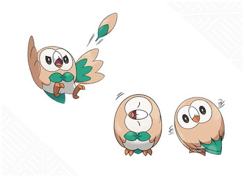 3_toes action_pose ambiguous_gender attack beak biped claws feathers feet feral head_tilt midair multiple_poses pose simple_background solo standing tail tail_feathers talons toe_claws toes unknown_artist nintendo pokemon avian bird generation_7_pokemon pokemon_(species) rowlet 2016 official_art