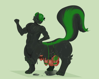 2_penises amputee anal anal_penetration animal_genitalia animal_penis anthro bdsm belly_riding bondage bound cobondage disability duo genitals hemipenes imminent_vore male male/male multi_genitalia multi_penis penetration penis quadruple_amputee questionable_consent reverse_saddling slime strawberryphasm colt_(lyoen) syfer_(skunk) canid canine canis goo_creature mammal mammal_taur mephitid mephitid_taur skunk skunk_taur taur wolf 5:4 absurd_res hi_res