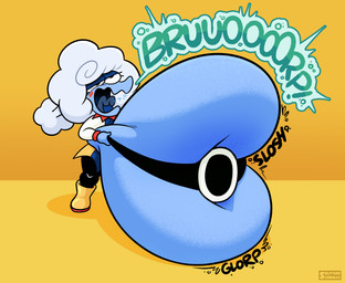 belly belly_expansion belt big_belly blue_body burp_cloud burping cloud_hair expansion female hair huge_belly obese overweight simple_background solo weight_gain white_hair yellow_background solitaryscribbles deltarune undertale_(series) elnina_(deltarune) darkner elemental_creature elemental_humanoid humanoid 2025 absurd_res hi_res
