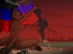 4_toes aircraft airplane anthro barefoot biped blue_eyes breasts cigarette cigarette_holder city clothed clothing communism donetsk donetsk_flag donetsk_republic ear_piercing evening feet female fire flag geopolitics hammer_and_sickle heart_symbol hindpaw nipple_piercing nipples on_ground outside pawpads paws piercing politics river russian separatist side_boob sitting sky smoke solo soviet_union thong toes topless underwear vehicle water aleone boeing istra canid canine canis jackal mammal 2013 4:3