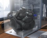 against_surface anthro bathing belly belly_overhang big_belly big_butt big_moobs black_body black_fur blush breasts butt chubby_cheeks detailed_background double_chin featureless_breasts fur glass glass_wall glistening hair hand_on_moob holding_moob huge_belly huge_butt huge_moobs huge_thighs hyper hyper_belly inner_ear_fluff inside looking_at_self looking_at_viewer love_handles male moob_grab moob_squeeze moobs morbidly_obese morbidly_obese_male navel nude obese obese_male on_glass overweight overweight_male short_hair shower showering soap soap_bubbles solo squeezing tail thick_thighs towel tuft wall_(structure) wet wet_body wet_fur white_hair wide_hips window yellow_eyes biglovealicia mateo_(leteosalexander) domestic_cat felid feline felis mammal 2022 absurd_res digital_media_(artwork) hi_res signature